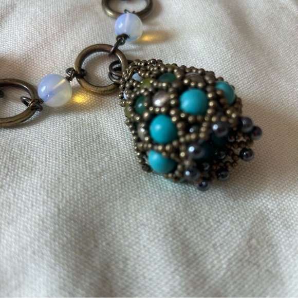 Pam Hiran Anthropologie Turquoise & Moonstone Colored Bead statement Necklace - Picture 7 of 7